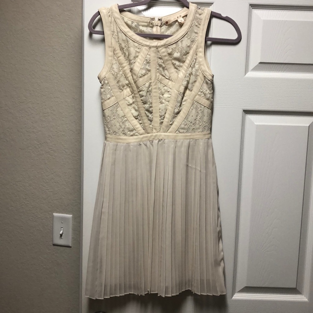 Cream Chelsea and Violet Pleated Dress